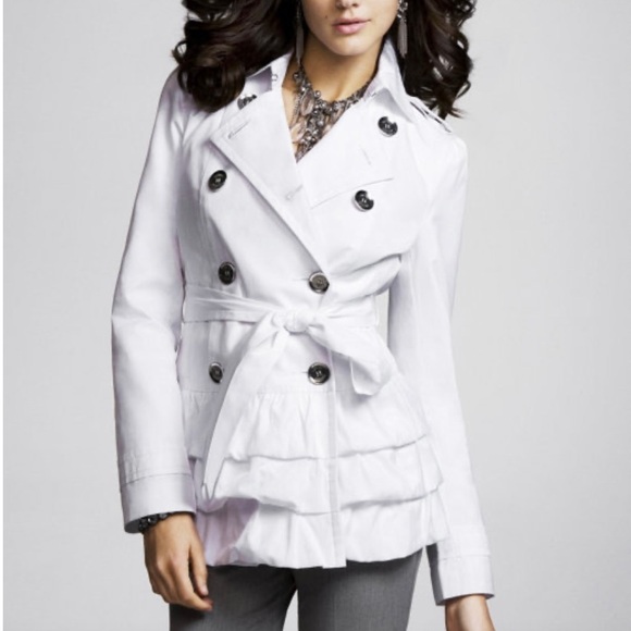 Express White Ruffle Trench - Picture 2 of 9